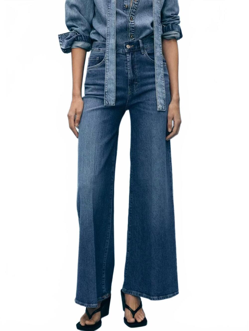 Mango High-Waisted WideLeg Jeans NWT Elise Medium Blue Size 14 (EUR 46)